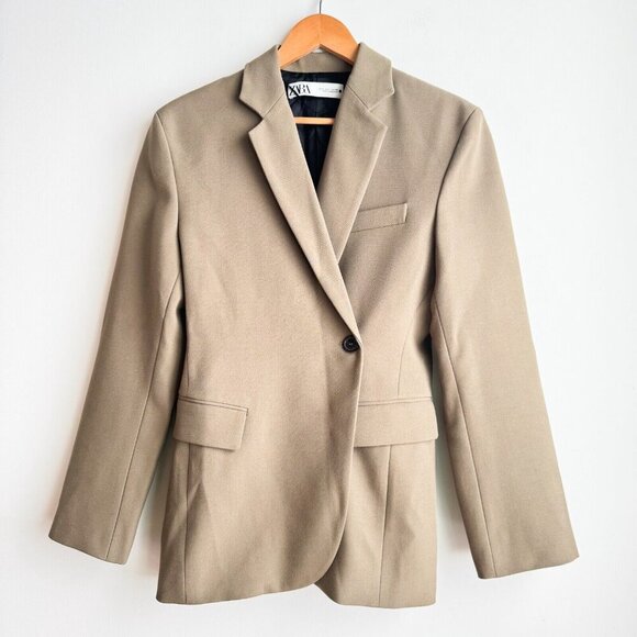 Zara Beige One Button Classic Blazer S - Picture 2 of 5